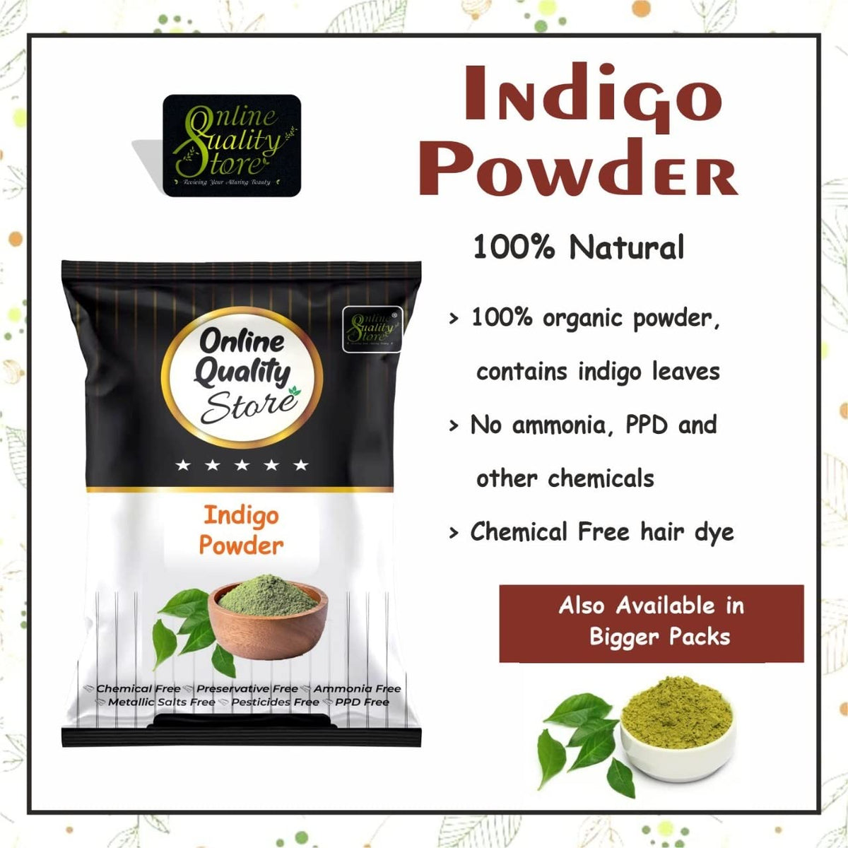 Online Quality Store Reetha (100g) + Amla (100g) + Shikakai (100g) + Bhringraj (100g) + Hibiscus (100g) + Mehandi (100g) + FREE Indigo (100g) Powder For Hairs, 700g