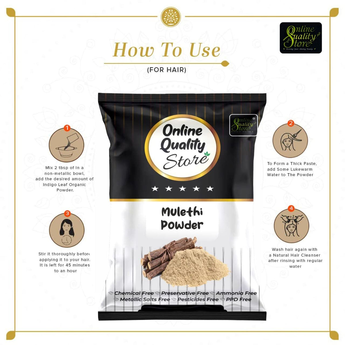 Online Quality Store Licorice (Mulethi) Powder |Yashtimadhu Powder,Liquorice Powder |glycyrrhiza glabra powder |pure mulethi powder for face,body,skin, & hair |Natural Pure Mulethi Powder best for hair and Skin care ,100g