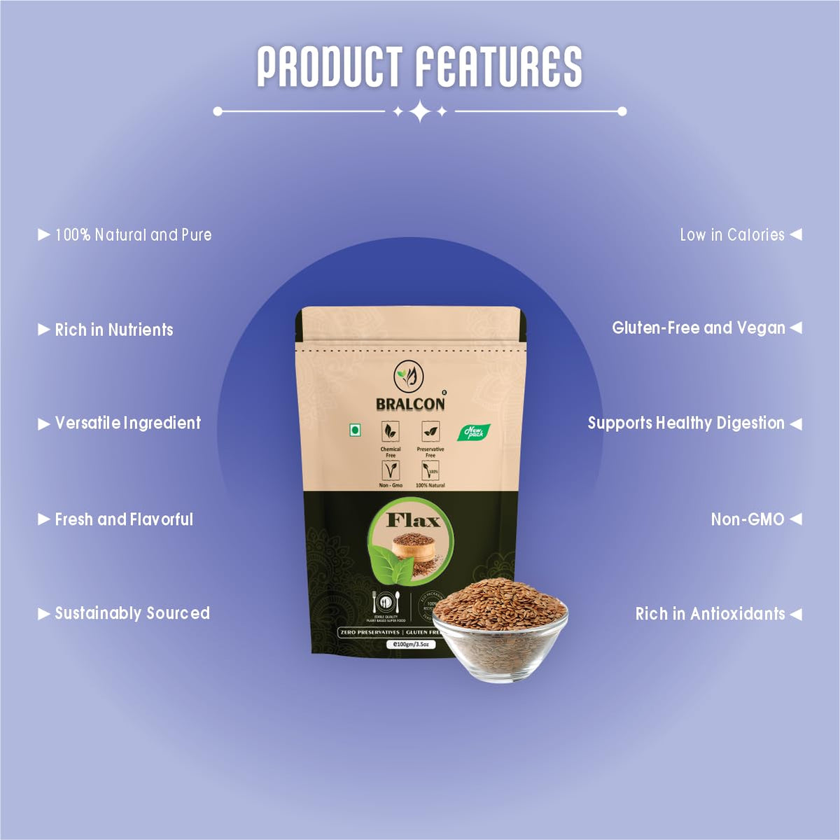 BRALCON Raw Organic Flax Seeds -100g