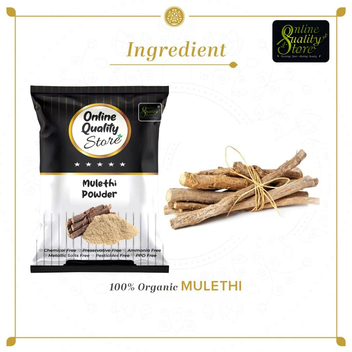 Online Quality Store Licorice (Mulethi) Powder |Yashtimadhu Powder,Liquorice Powder |glycyrrhiza glabra powder |pure mulethi powder for face,body,skin, & hair |Natural Pure Mulethi Powder best for hair and Skin care ,100g