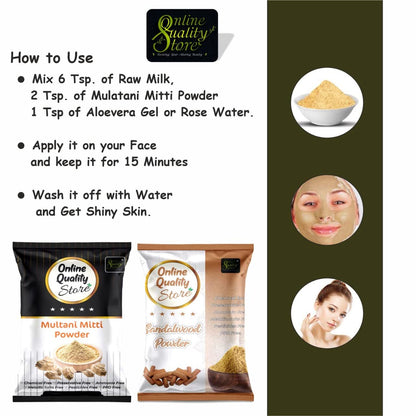 Online Quality Store Sandalwood Powder For Skin (Chandan Powder 100g) + Pure Multani Mitti Powder (150g) |sandalwood powder for face,puja,skin |Bentonite Clay |Fuller's Earth,250g Pack