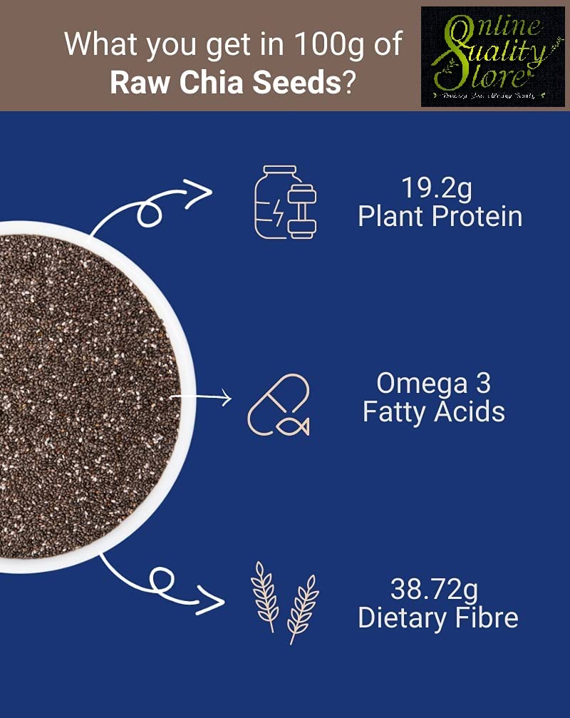 Online Quality Store Organic Chia Seeds -400gm(4x100gm) |Omega 3 and rich in Fiber, Calcium & Protien