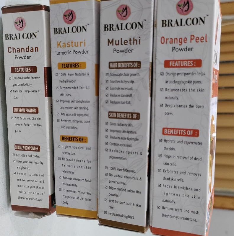 BRALCON Kasturi Haldi, Chandan, Orange, Mulethi Powder Combo-400g(100g x 4 Pack)
