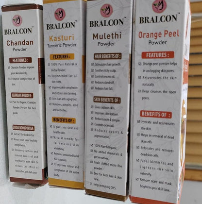 BRALCON Kasturi Haldi, Chandan, Orange, Mulethi Powder Combo-400g(100g x 4 Pack)