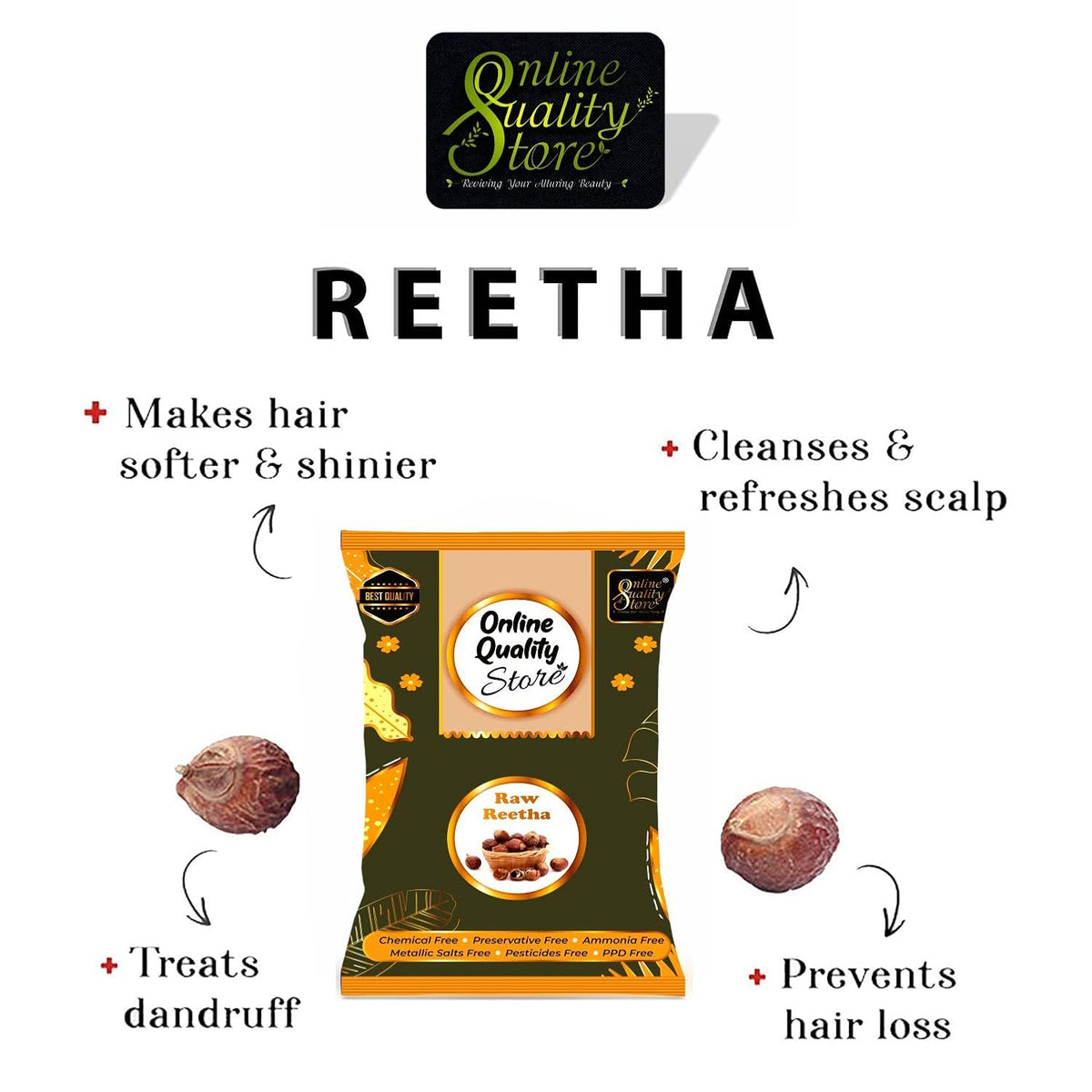 Online Quality Store Raw Reetha For Hair Natural (Ritha) Dried Form, 400g