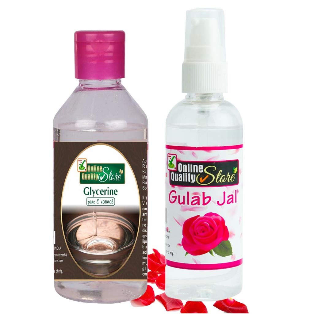 Online Quality Store Pure Rose Water Gulab Jal Natural (100Ml) + Glycerin (200g) For Beauty & Skin Care Combo Pack, 300g