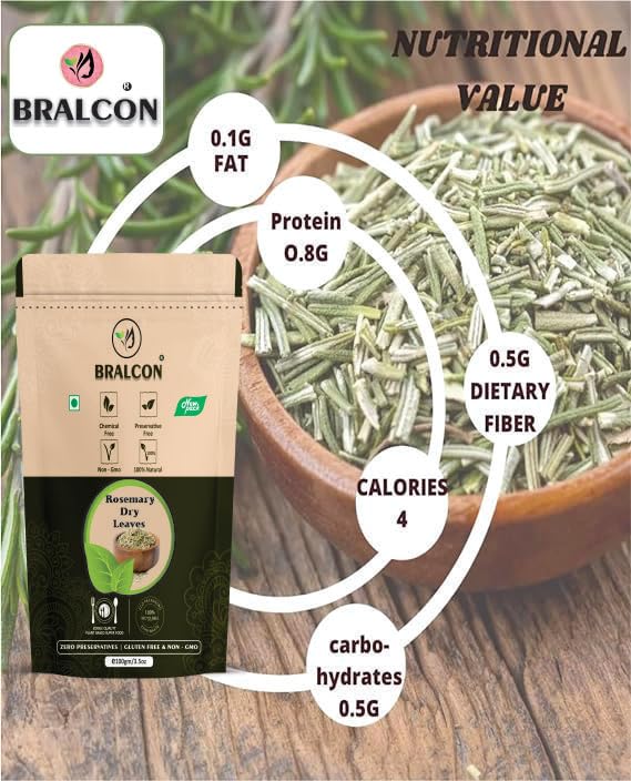 BRALCON Rosemary Dried Leaves - 100g | Rosemary Leaves for hair growth, Seasoning Food & Herbal Tea