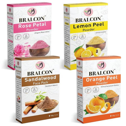 BRALCON Rose Petal, Sandalwood, Orange, Lemon Peel Powder Combo- 400g(100g x 4 Pack) for face & Skin