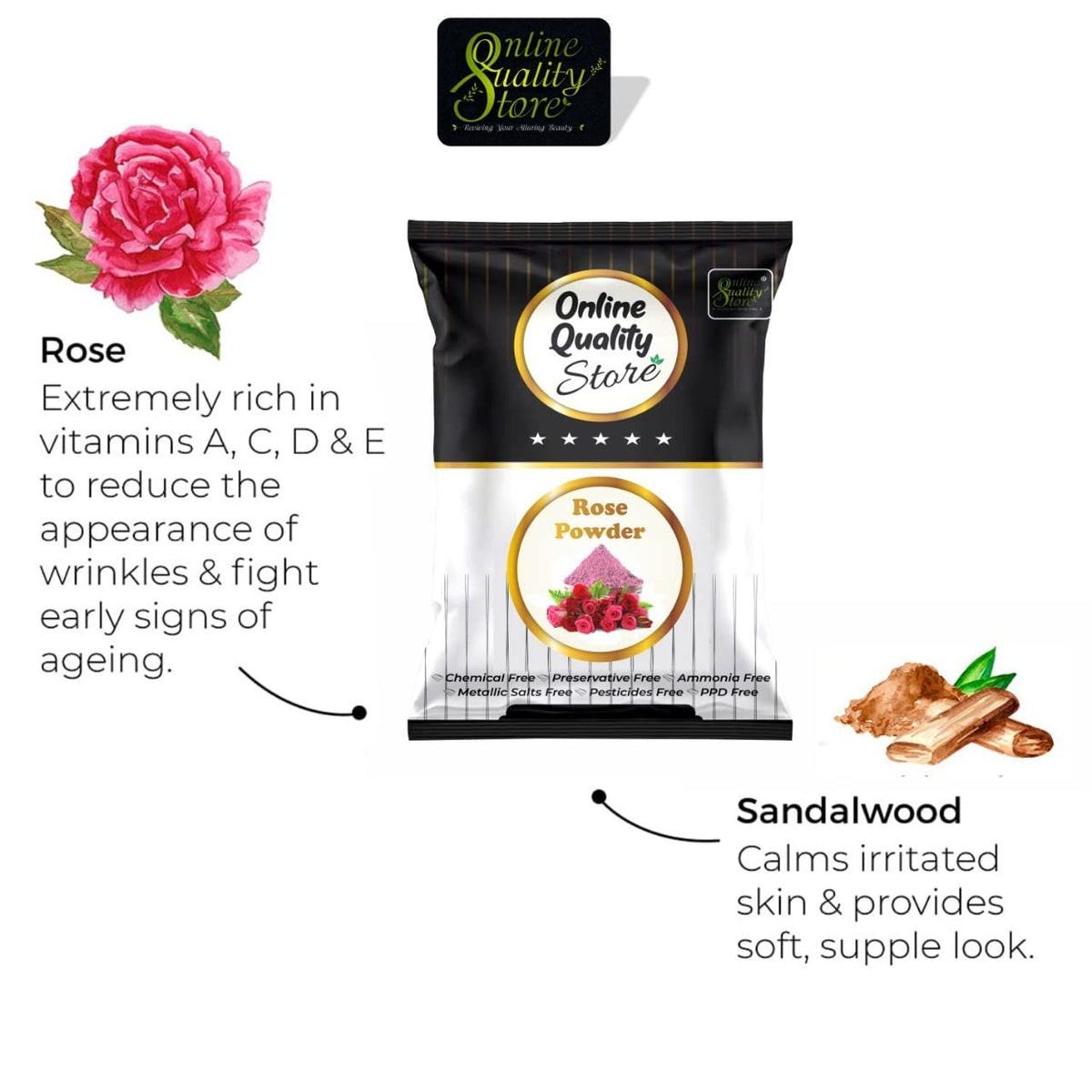 Online Quality Store Organic Rose Petal Powder - 100g |100% Pure & Natural Rose Powder for Tanning & Glowing Skin|Rosa indica for Facial & Skin Care|Skin Whitening Face Pack|Face Mask