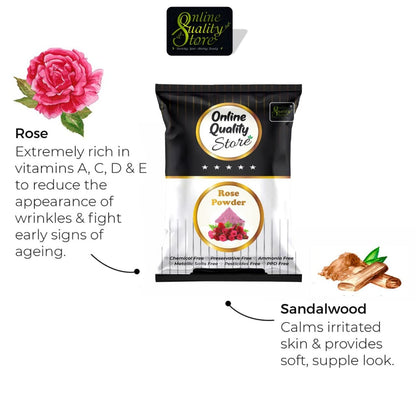 Online Quality Store Organic Rose Petal Powder - 100g |100% Pure & Natural Rose Powder for Tanning & Glowing Skin|Rosa indica for Facial & Skin Care|Skin Whitening Face Pack|Face Mask
