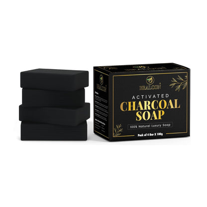 Activated Charcoal Soap, 100% Natural Luxury Bar, Black, Pack of 4, 100g Each