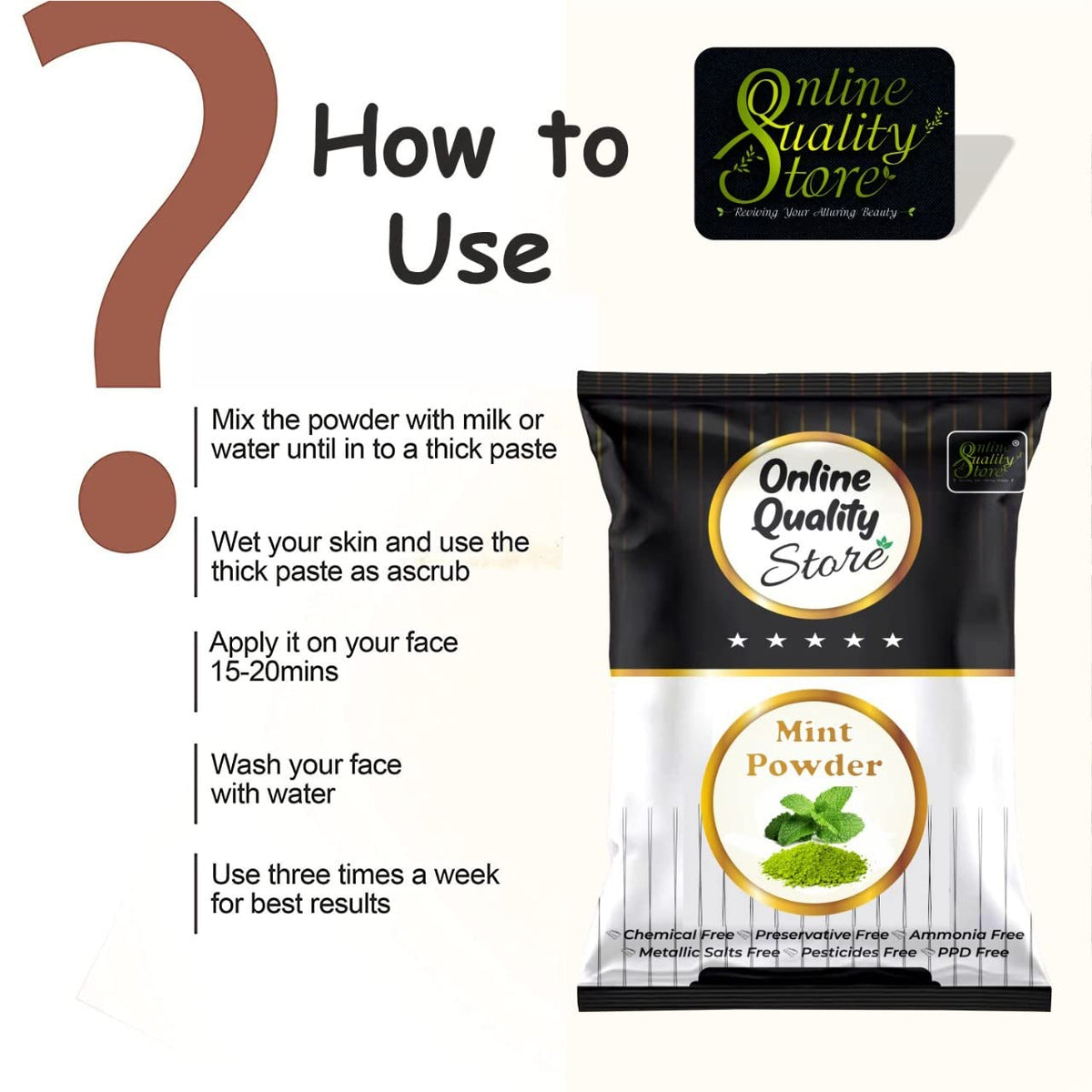 Online Quality Store Herbal Mint Powder for Hair and Face |Pudina Powder for Face |Mint Powder for Skin | Mint Powder for Hair | No added Chemicals, 100 Grams