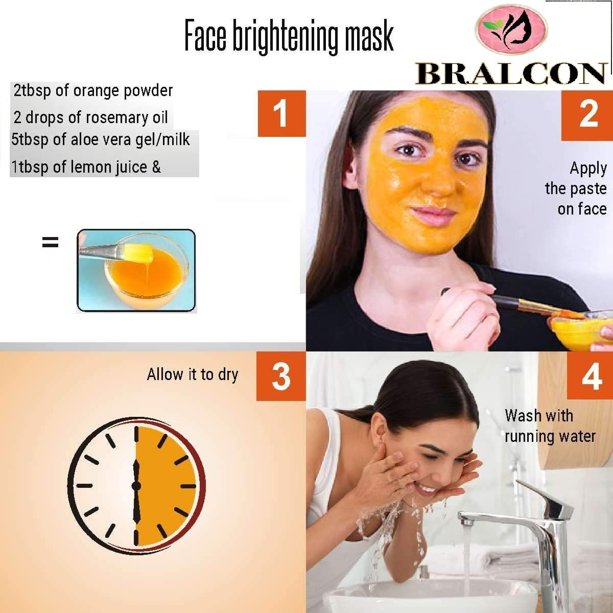 BRALCON Multani Mitti, Orange, Mulethi Powder Combo -300g(100g x 3 Pack) for Skin, Face Pack, Hair