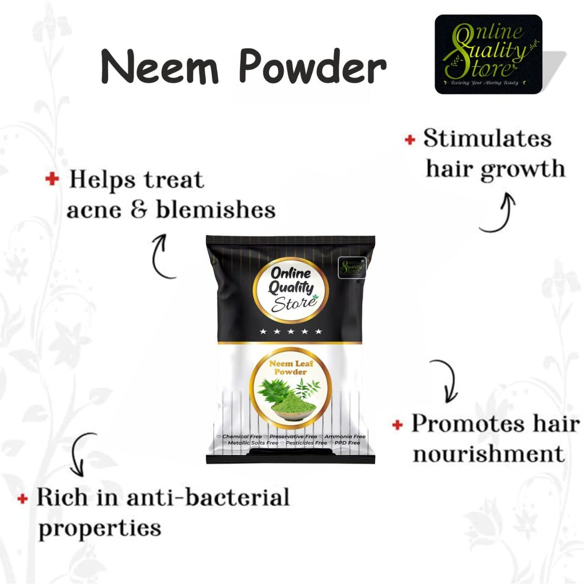 Online Quality Store neem powder for face pack |neem powder |neem powder for face pack organic |pure neem powder |pure organic neem powder for face,body,skin,hair,plants |azadirachta indica,100g