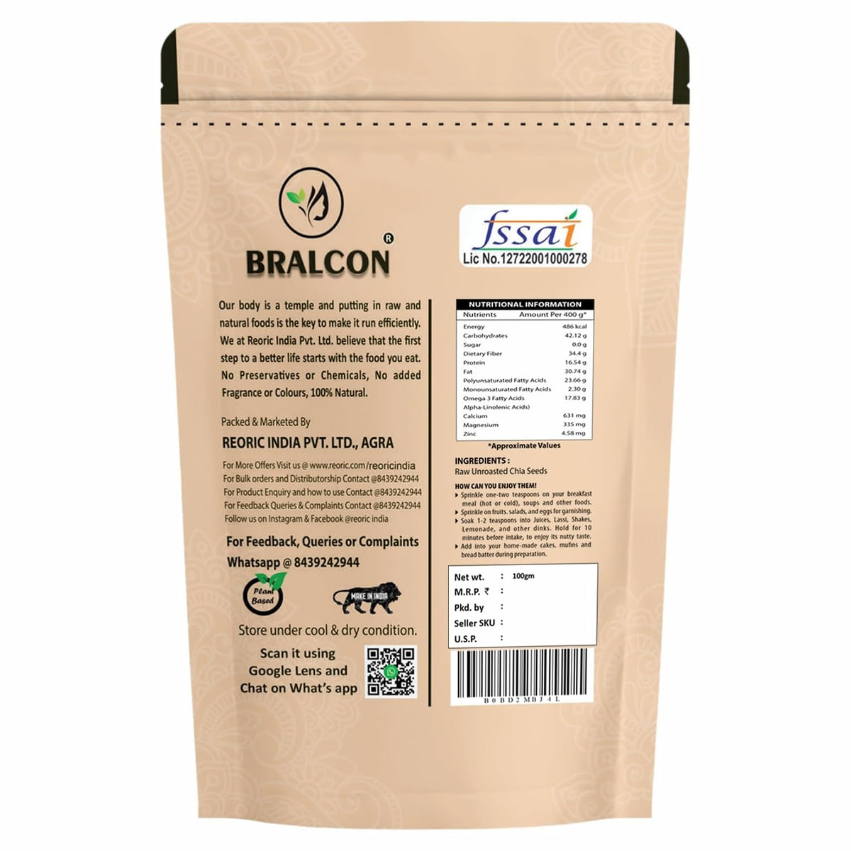 BRALCON Raw Organic Seeds Combo Pack - 400g