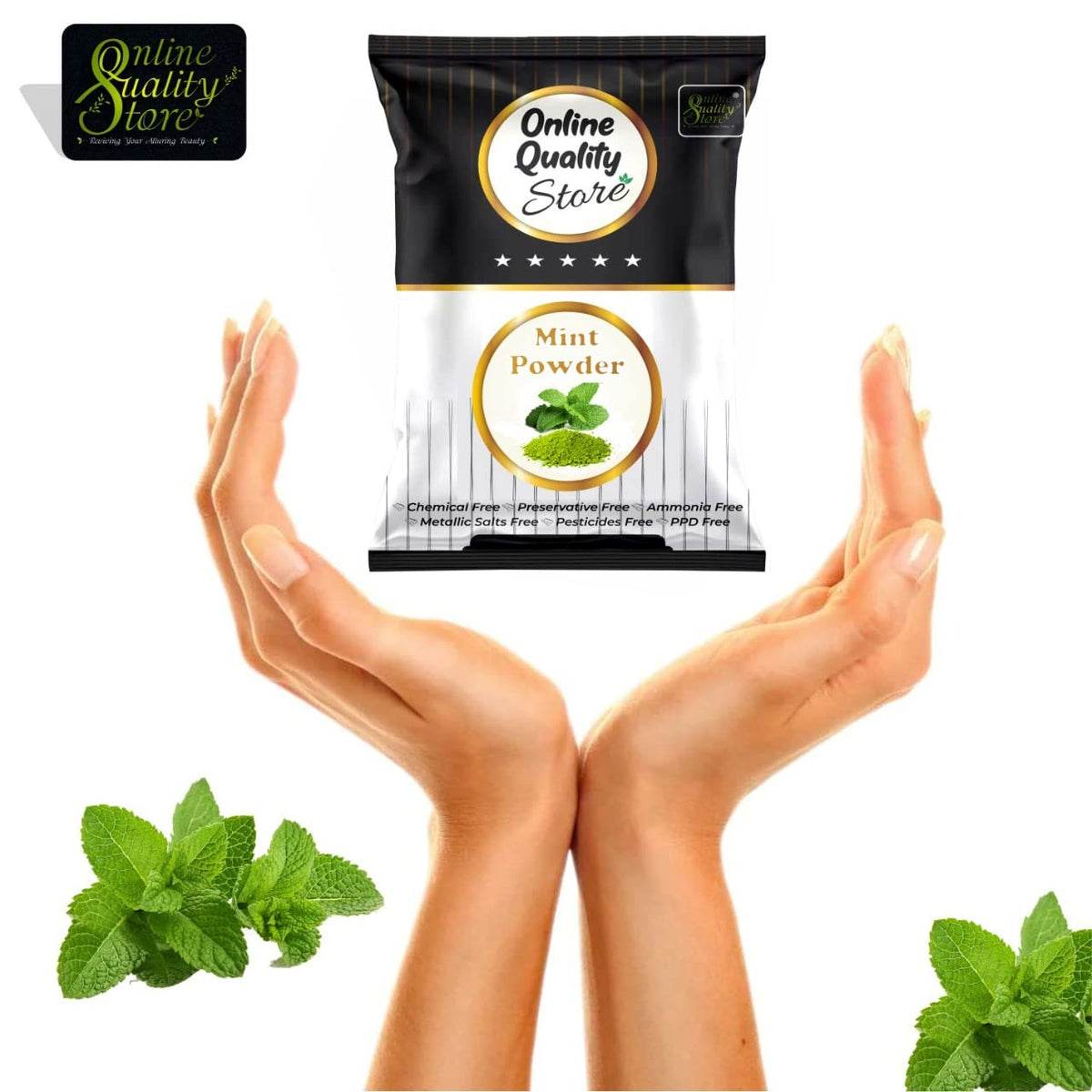 Online Quality Store Herbal Mint Powder for Hair and Face |Pudina Powder for Face |Mint Powder for Skin | Mint Powder for Hair | No added Chemicals, 100 Grams