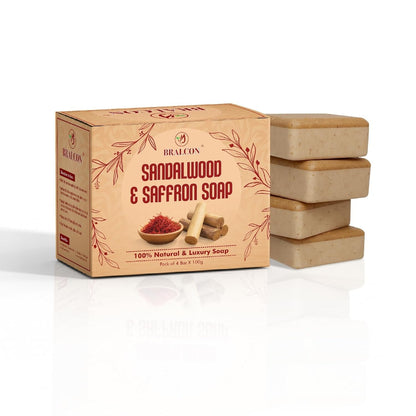 Sandalwood and Saffron Natural Luxury Soap, 100g Bars, Pack of 4, 100% Natural Ingredients