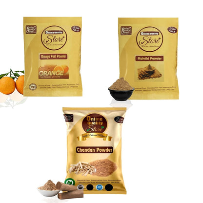 Online Quality Store Face Pack for Glowing Skin and Pimples Combo of Mulethi Powder (Licorice) (50 g) with Orange Powder (50 g) and Chandan Powder (50 g)-150 gm