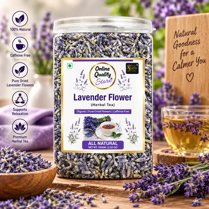 Online Quality Store Lavender Flower Tea -100g | Sun Dried Lavender Flowers Herbal Tea | Stress Relief| Iced Tea