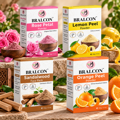 BRALCON Rose Petal, Sandalwood, Orange, Lemon Peel Powder Combo- 400g(100g x 4 Pack) for face & Skin