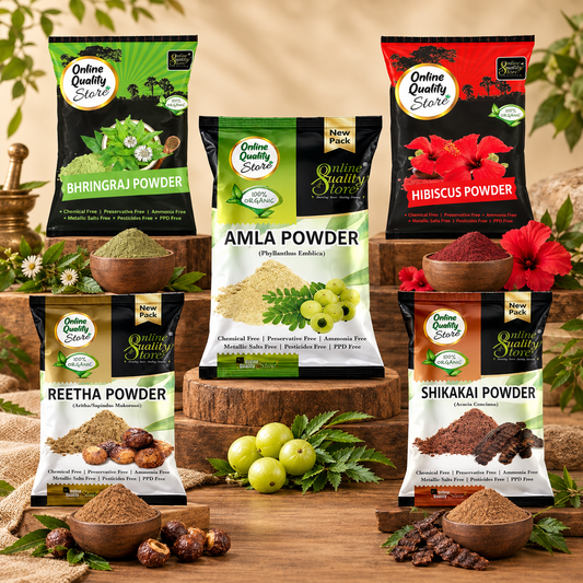 Online Quality Store Amla Reetha Shikakai Bhringraj and Hibiscus Powder for Hair