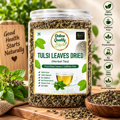 Online Quality Store Tulsi Leaves Tea - 50g | Pure Dried Tulsi Leaves Herbal Tea | Tulsi Tea helps in Boost Immunity