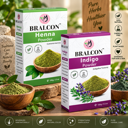 BRALCON Organic Henna Powder, Indigo Powder Combo - 200g(100g x 2 Pack)