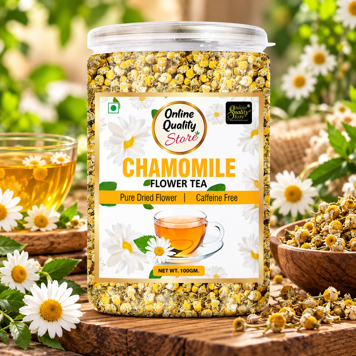 Online Quality Store Organic Chamomile Flower Tea - 100g | Caffeine Free Herbal Tea| Chamomile Tea