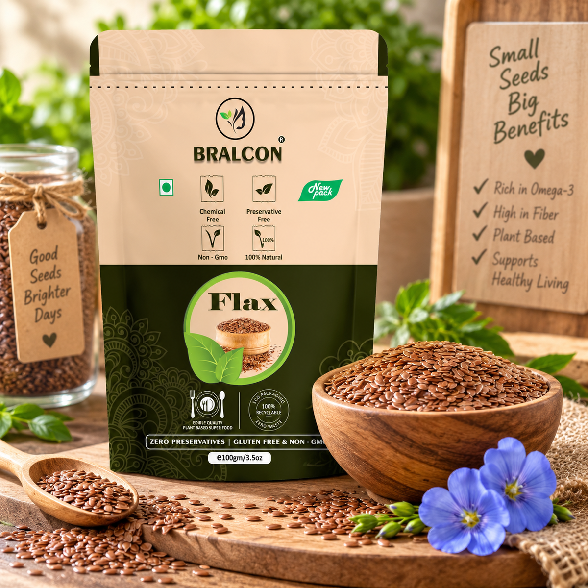 BRALCON Raw Organic Flax Seeds -100g