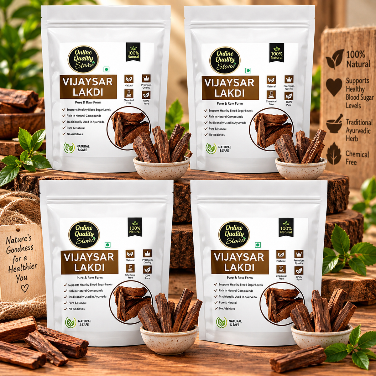 Online Quality Store Vijaysar Lakdi- 400g|Vijaysar Bark/Chaal|Indian Kino|Pterocarpus Marsupium Bark