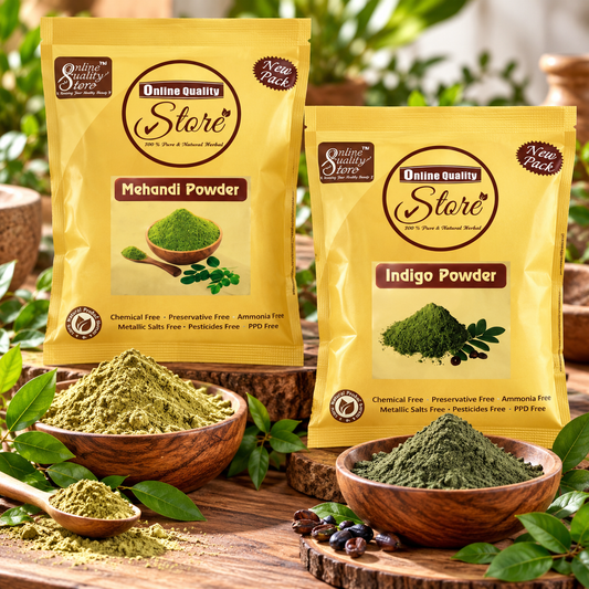 Online Quality Store Indigo Powder For Black Hair + Mehendi Powder |Natural Indigo (Indigofera Tinctoria) Powder for hair black |Natural Black Dye |Indigo Powder Organic |Natural dye |heena powered for hair |heena mehandi for hair,100g