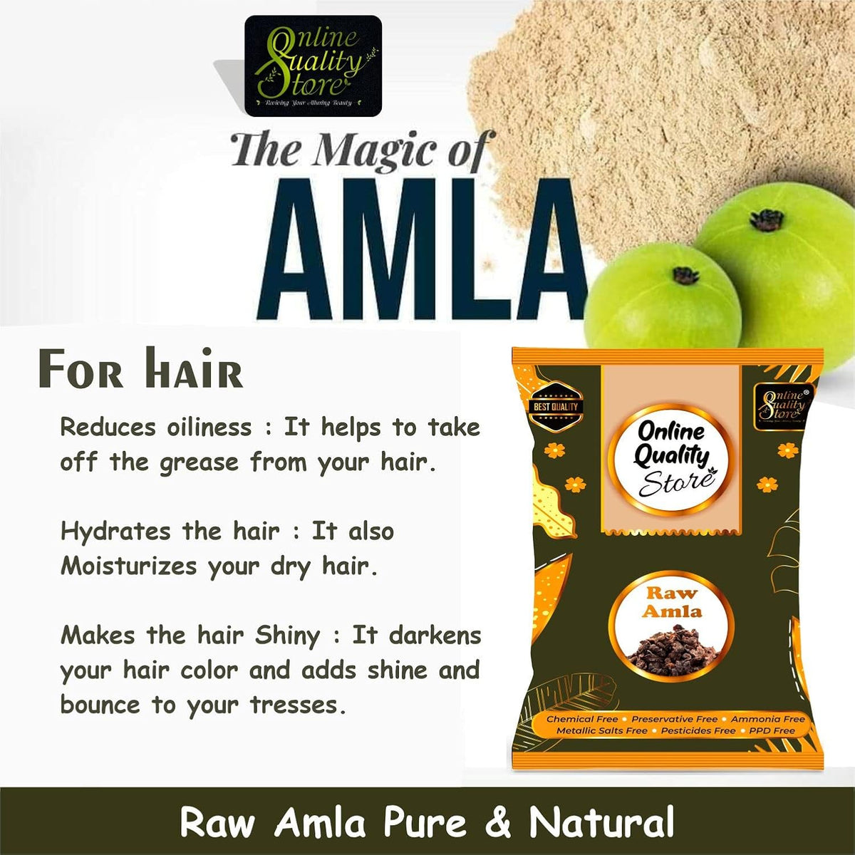 Online Quality Store Raw Amla For Hair Natural (Amla) Dried Form, 400g