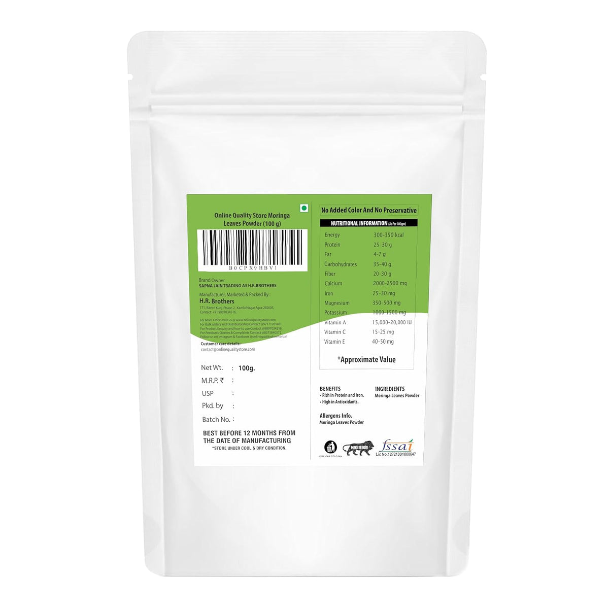 Online Quality Store Organic Moringa Leaf Powder - 100g for food,helps in Immunity Booster, Stress Relief, Improves Metabolism