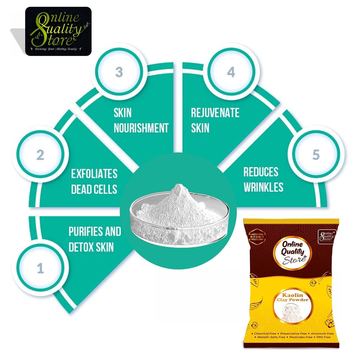Online Quality Store Natural Kaoline/Clay Powder For Acne, Blackheads And For Glowing Skin, 250g