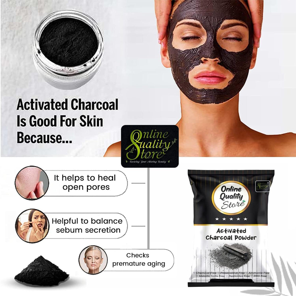 Online Quality Store Herbal Powder Combo for Hair and Face (Activated Charcoal)