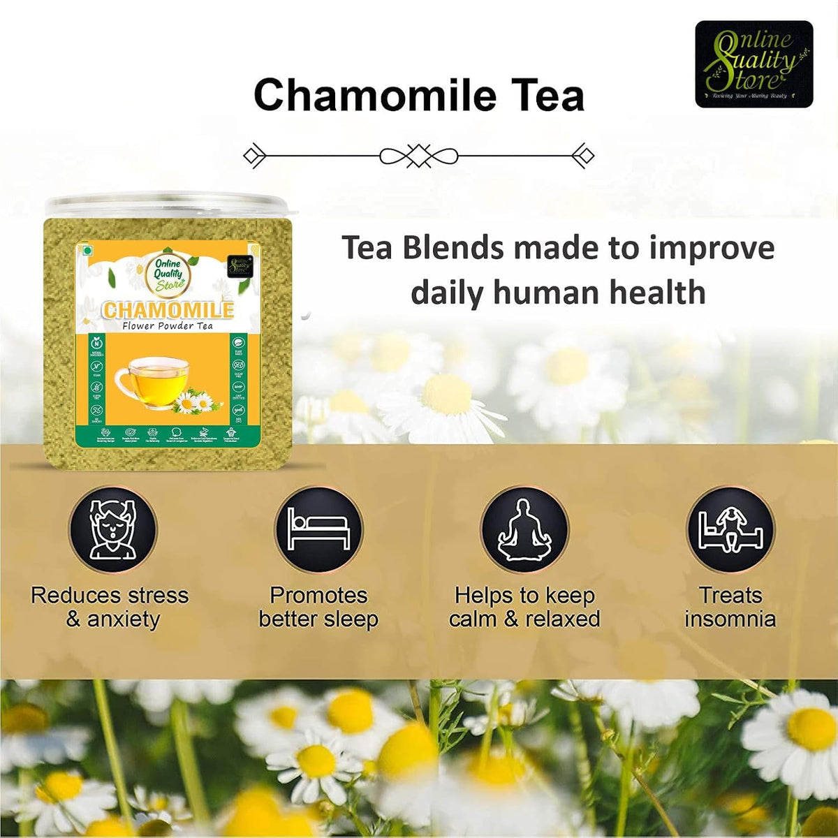 Online Quality Store Chamomile Flower Powder Tea - 100g | Chamomile Tea Powder Caffeine Free Herbal Tea