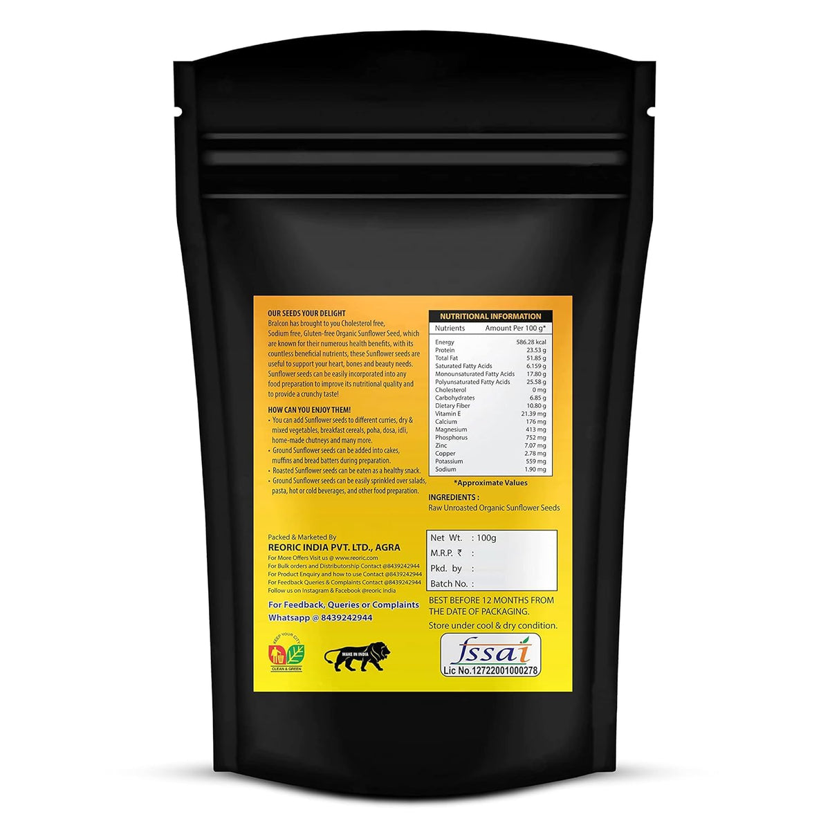 BRALCON Organic Seeds Combo (Sunflower Seeds- 100g, Pumpkin Seeds -100g)