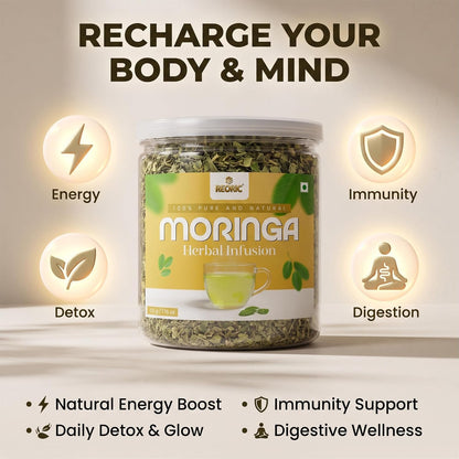 REORIC Moringa Herbal Tea 50g | Premium Dried Moringa Leaves Infusion | Smooth & Earthy Green Beverage | Daily Refreshment Drink