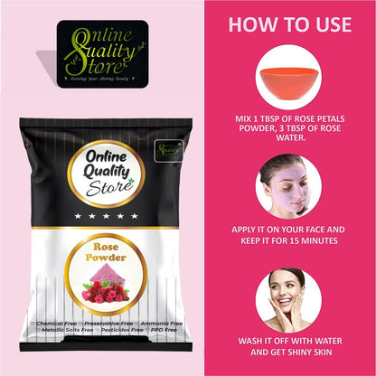 Online Quality Store Organic Rose Petal Powder - 100g |100% Pure & Natural Rose Powder for Tanning & Glowing Skin|Rosa indica for Facial & Skin Care|Skin Whitening Face Pack|Face Mask