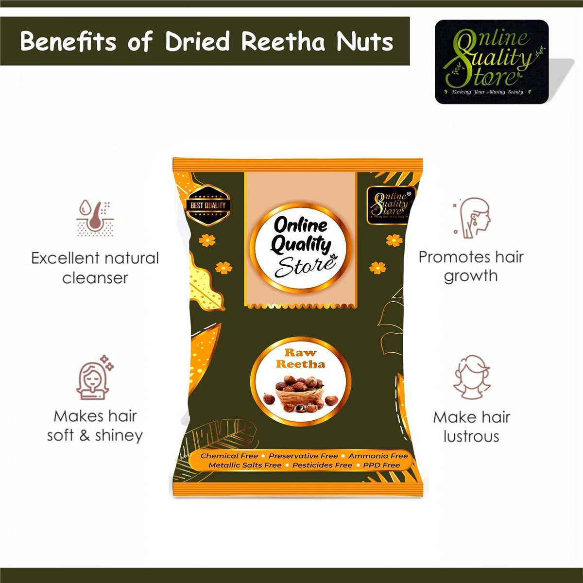 Online Quality Store Raw Reetha For Hair Natural (Ritha) Dried Form, 900g