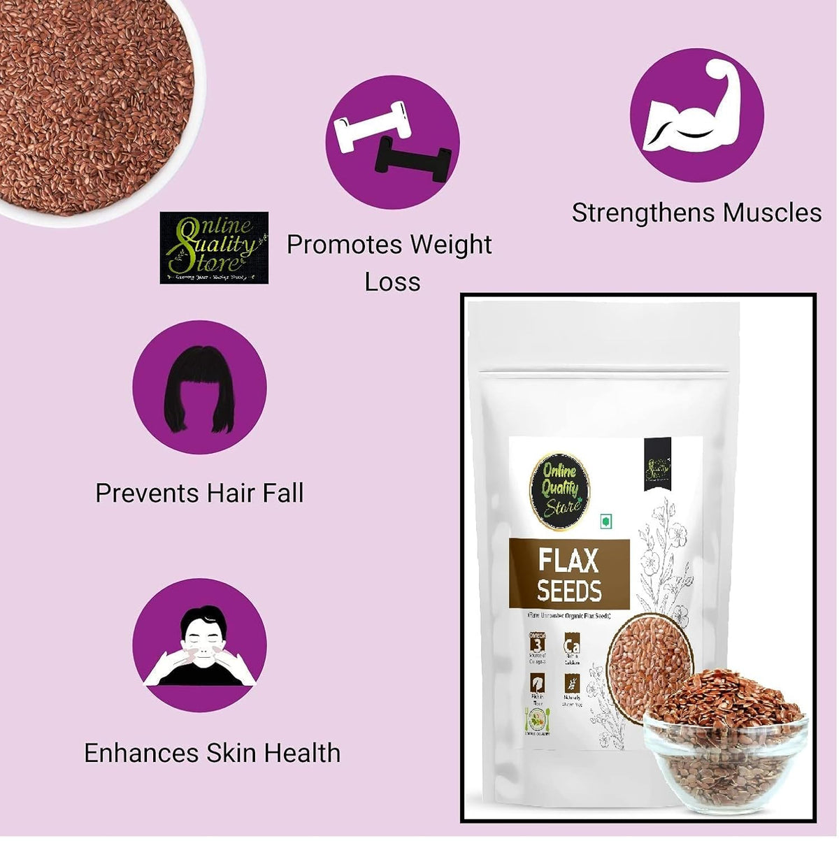 Online Quality Store Organic Flax Seeds -400g(100g x 4 Pack)|Flax Seeds for Hair Growth|Alsi