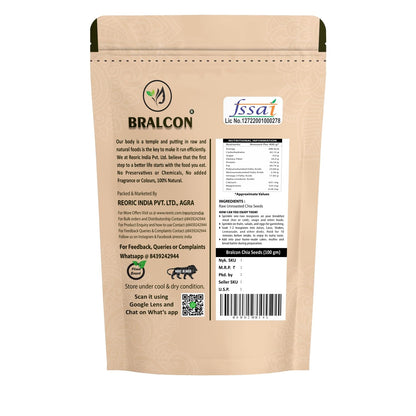 BRALCON Seeds Combo of Chia, Watermelon, Pumpkin, Sunflower, Flax Seeds - 500g (5 x 100g Each Pack)