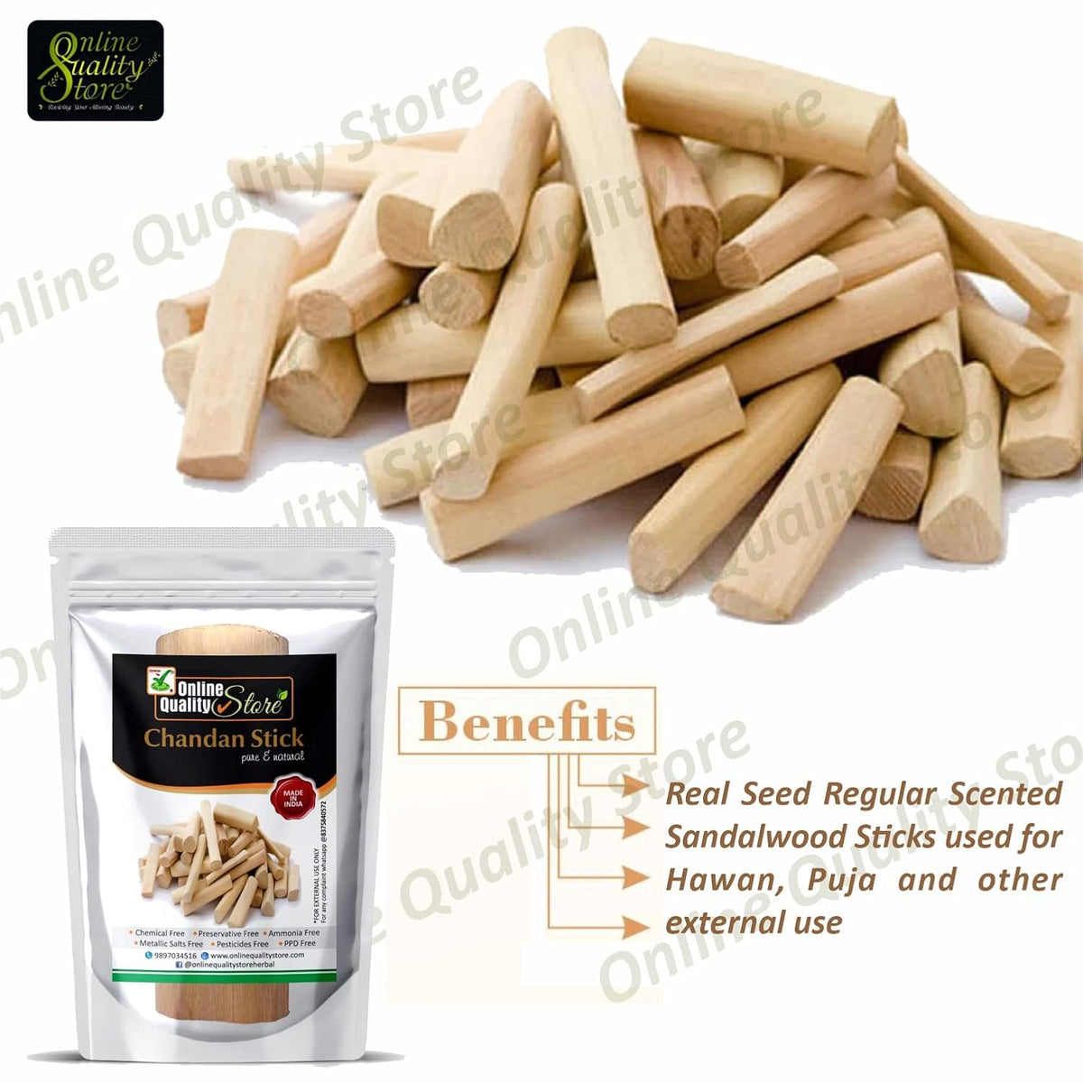 Online Quality Store Chandan Wood 1 pcs Lab Tested Isi Seal Sandalwood Scented Processed Chandan Sticks 30-35Grams