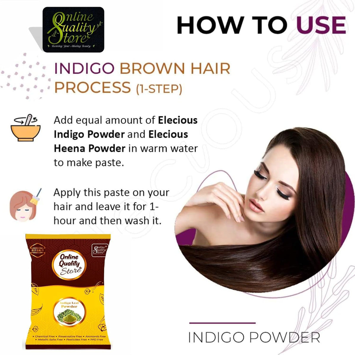 Online Quality Store Indigo powder for hair and Beard Dye - Black - Pure and Natural Lab tested (200 gram)