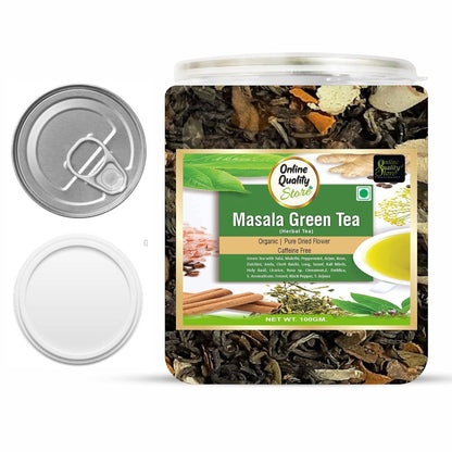 Online Quality Store Organic Masala Green Tea - 100g | Blended with Green Tea & Ayurvedic Herbs | Herbal Green Tea Leaves | Whole Green Tea Leaf