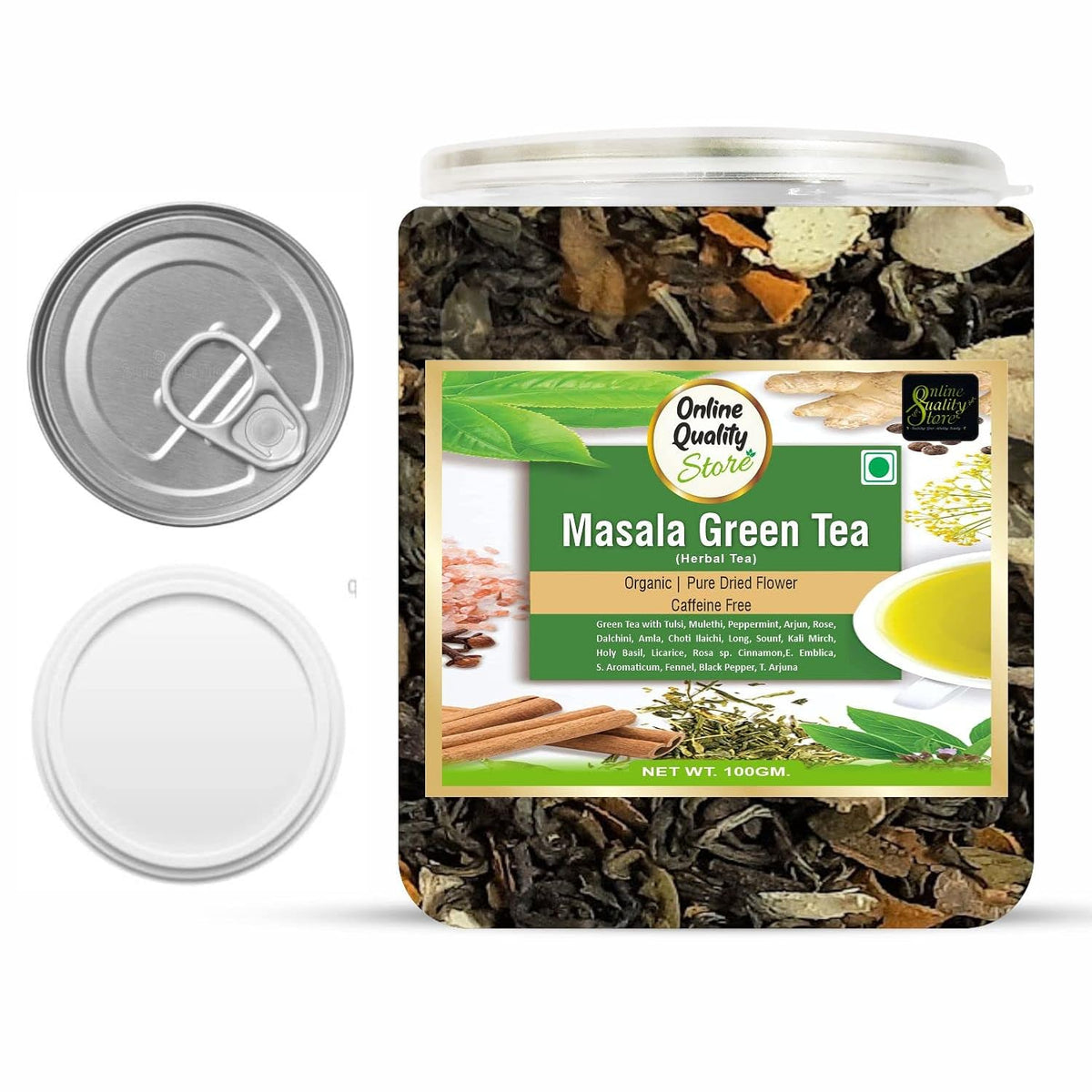 Online Quality Store Organic Masala Green Tea - 100g | Blended with Green Tea & Ayurvedic Herbs | Herbal Green Tea Leaves | Whole Green Tea Leaf