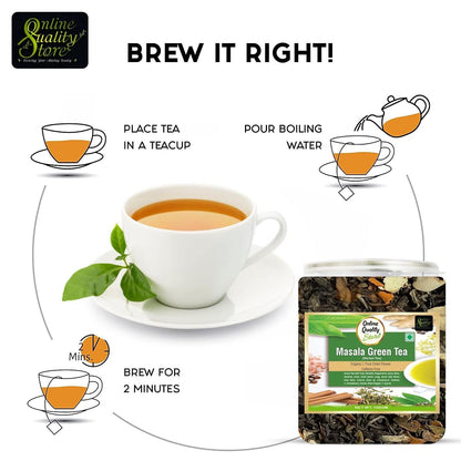Online Quality Store Organic Masala Green Tea - 100g | Blended with Green Tea & Ayurvedic Herbs | Herbal Green Tea Leaves | Whole Green Tea Leaf