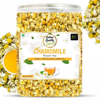 Online Quaity Store Organic Chamomile Flower Tea - 50g | Caffeine Free Herbal Tea | Sleep Tea & Stress Relief | 100% Natural Chamomile Flower Tea Leaves