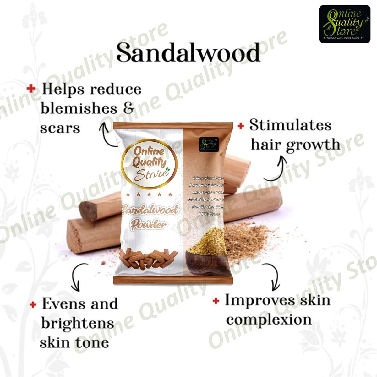Online Quality Store Chandan Powder Original (100g) + Orange Peel Powder For Skin Whitening (100g) + Multani Mitti Powder (100g) Herbal Face Packs, 300g