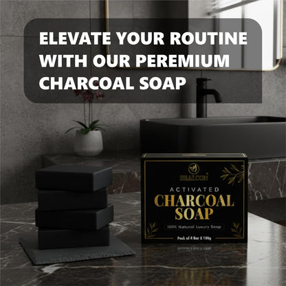 Activated Charcoal Soap, 100% Natural Luxury Bar, Black, Pack of 4, 100g Each